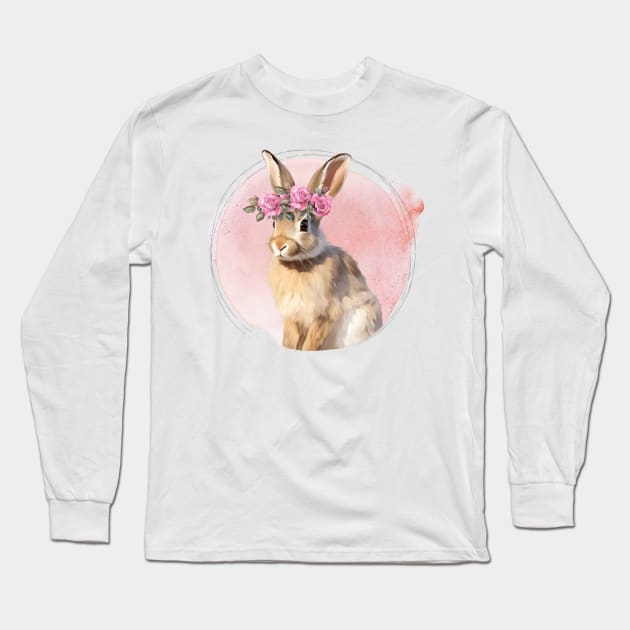 Cute Bunny with Floral Crown Long Sleeve T-Shirt by Alienated